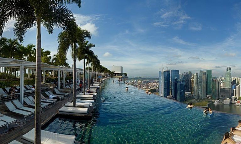 marina bay sands infinity pool with a view